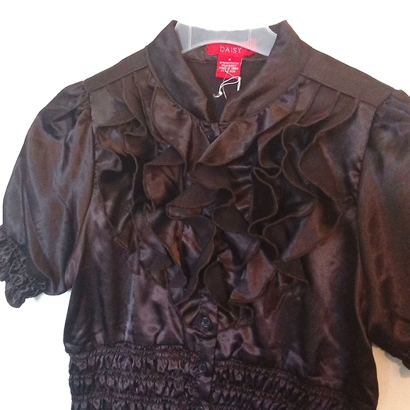 Satin Ruffled Bodice Blouse with Smocking - Picture 2 of 10